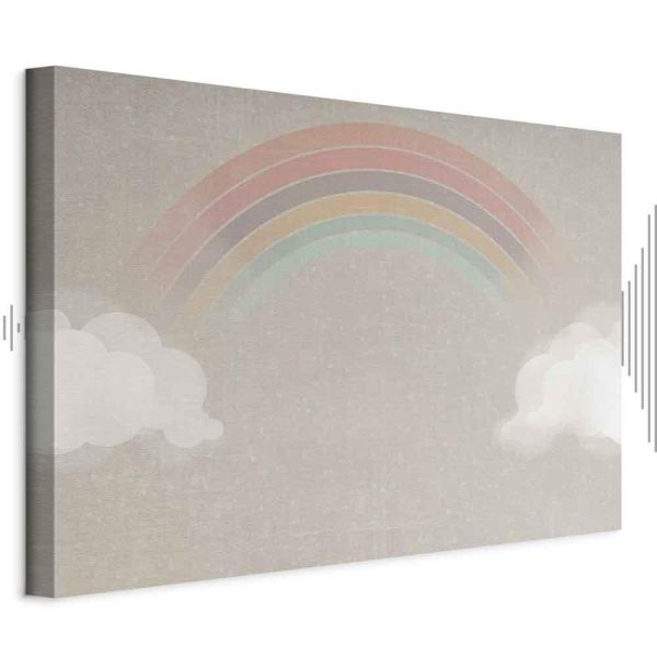 Tableau - Rainy June - Colorful Rainbow Emerging from Clouds on a Bright Background