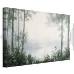 Tableau - Retro Landscape Grove Trees and Pond in Patinated Shades of Green