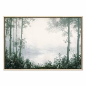 Tableau - Retro Landscape Grove Trees and Pond in Patinated Shades of Green