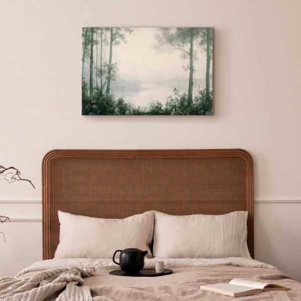 Tableau - Retro Landscape Grove Trees and Pond in Patinated Shades of Green