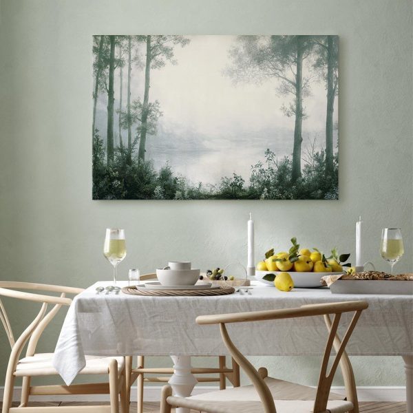 Tableau - Retro Landscape Grove Trees and Pond in Patinated Shades of Green