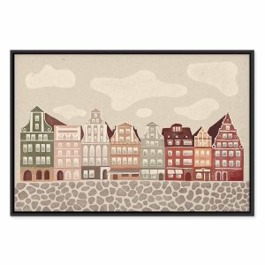 Tableau - Salt Square - Colorful Illustrated Townhouses Against a Cloudy Sky Background