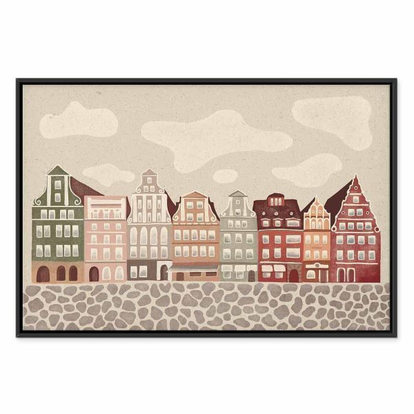Tableau - Salt Square - Colorful Illustrated Townhouses Against a Cloudy Sky Background