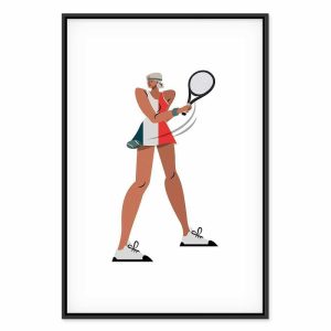Tableau - Tennis Player With a Racket on a Light Background - Illustration