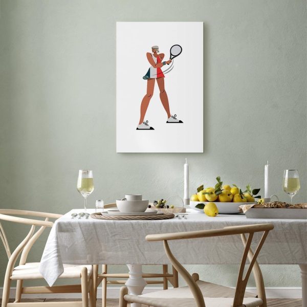 Tableau - Tennis Player With a Racket on a Light Background - Illustration