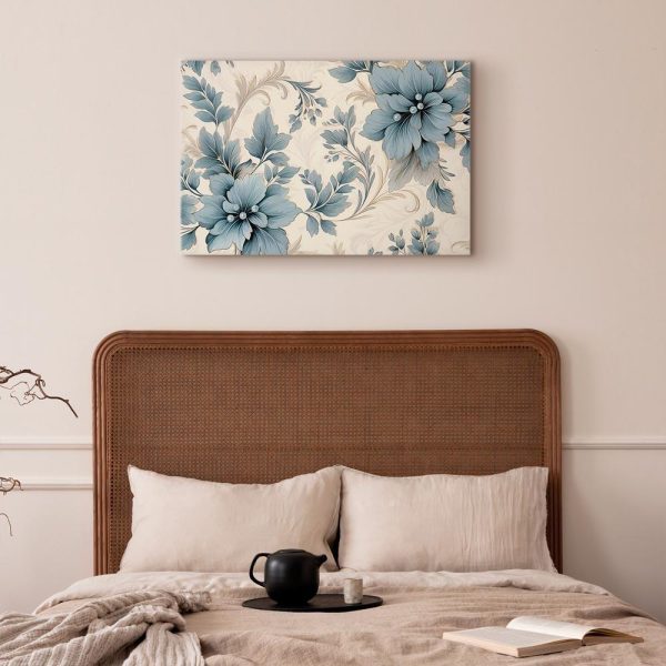 Tableau - Turquoise Flowers in Retro Ambience Floristic Ornaments