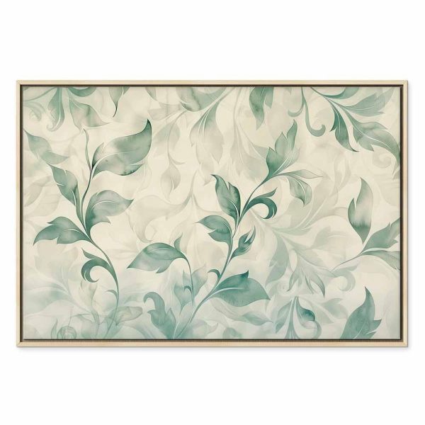 Tableau - Watercolor Botanical Motif Delicate Green-Beige Leaves