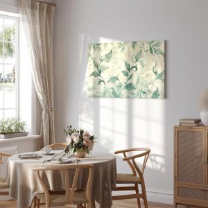 Tableau - Watercolor Botanical Motif Delicate Green-Beige Leaves