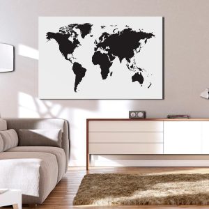 Tableau en liège - World Map: Black & White Elegance