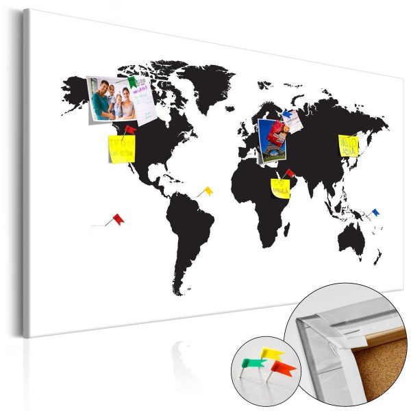 Tableau en liège - World Map: Black & White Elegance