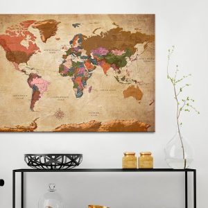 Tableau en liège - World Map: Brown Elegance