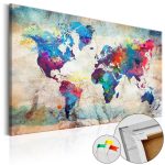 Tableau en liège - World Map: Colourful Madness