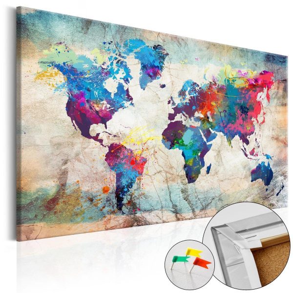 Tableau en liège - World Map: Colourful Madness