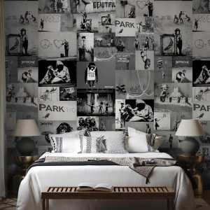 Tapisserie murale - Banksy - grey collage