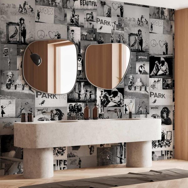 Tapisserie murale - Banksy - grey collage