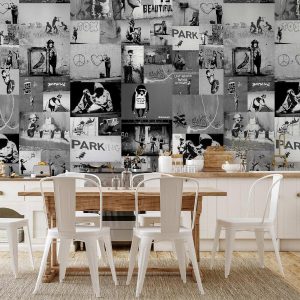 Tapisserie murale - Banksy - grey collage