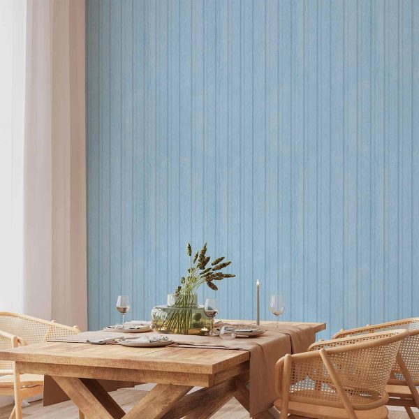 Tapisserie murale - Blue Panels - Wooden planks in a pastel blue shade