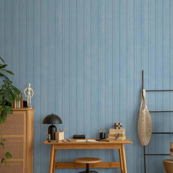 Tapisserie murale - Blue Panels - Wooden planks in a pastel blue shade