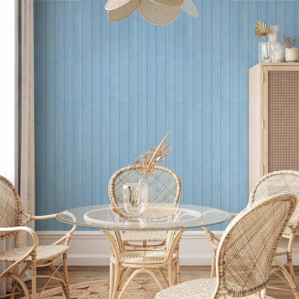 Tapisserie murale - Blue Panels - Wooden planks in a pastel blue shade