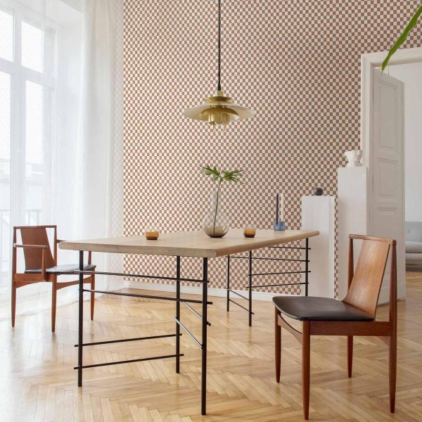 Tapisserie murale - Checkerboard Pattern - Brown-White Grid with a Subtle Noise