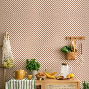 Tapisserie murale - Checkerboard Pattern - Brown-White Grid with a Subtle Noise