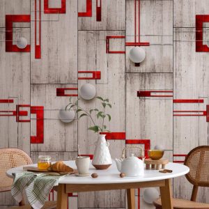 Tapisserie murale - Concrete, red frames and white knobs