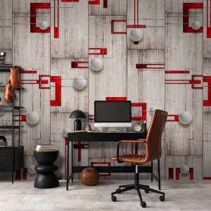 Tapisserie murale - Concrete, red frames and white knobs