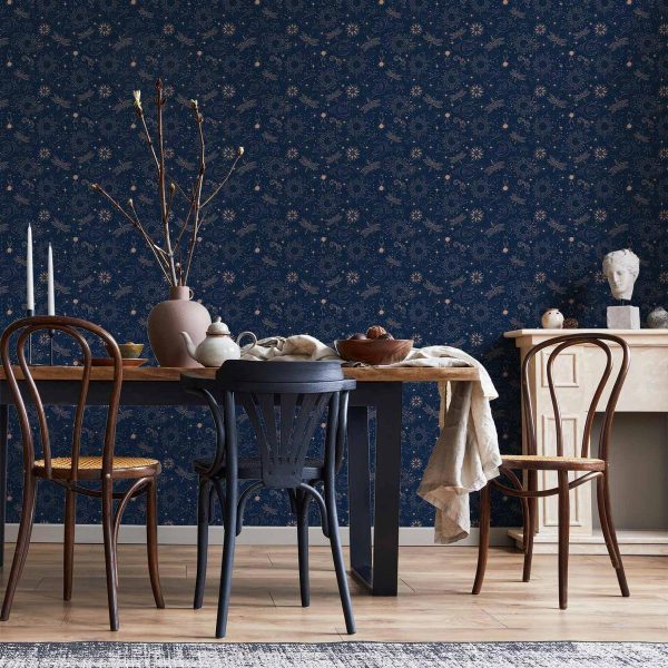 Tapisserie murale - Cosmic Fantasy - Pattern with Suns - Moons - and Dragonflies on a Dark Background