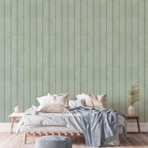 Tapisserie murale - Delicate Wood - Vertical stripes in a pastel green shade