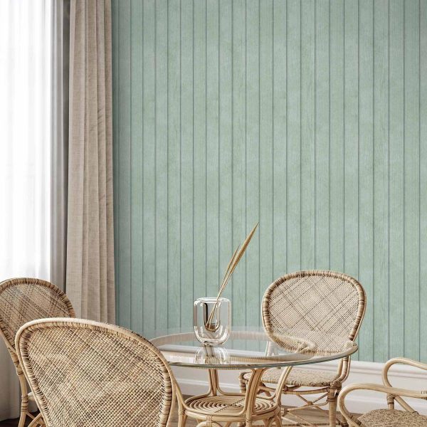 Tapisserie murale - Delicate Wood - Vertical stripes in a pastel green shade