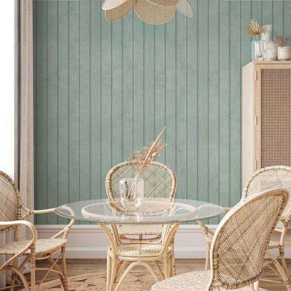 Tapisserie murale - Delicate Wood - Vertical stripes in a pastel green shade