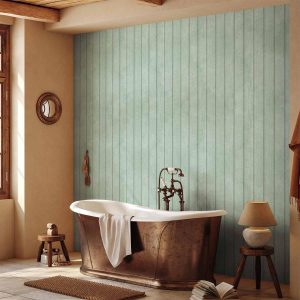 Tapisserie murale - Delicate Wood - Vertical stripes in a pastel green shade
