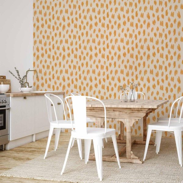 Tapisserie murale - Drawn Pattern in Dots and Spots - in shades of orange and ecru