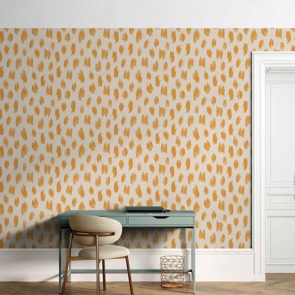 Tapisserie murale - Drawn Pattern in Dots and Spots - in shades of orange and ecru