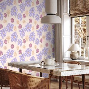 Tapisserie murale - Floating Flowers - Tiny - wind-borne flowers in three colors - on a light background