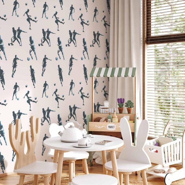 Tapisserie murale - Football Characters - Action and movement in silhouettes on a light background