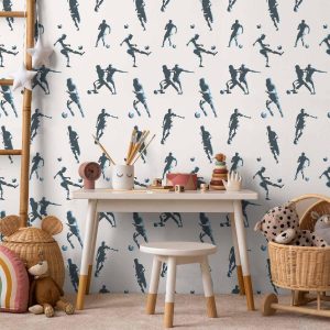 Tapisserie murale - Football Characters - Action and movement in silhouettes on a light background