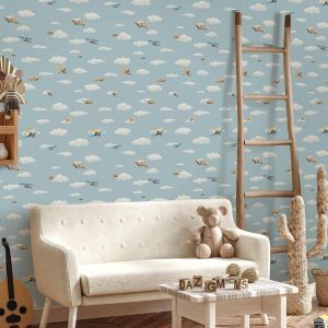 Tapisserie murale - Illustration - Yellow-blue airplanes against a blue sky