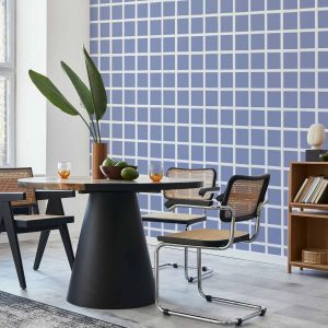 Tapisserie murale - Lines and Symmetry - Expressive White Grid on a Blue Background