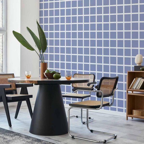 Tapisserie murale - Lines and Symmetry - Expressive White Grid on a Blue Background