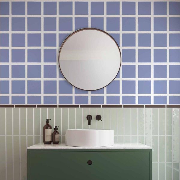 Tapisserie murale - Lines and Symmetry - Expressive White Grid on a Blue Background