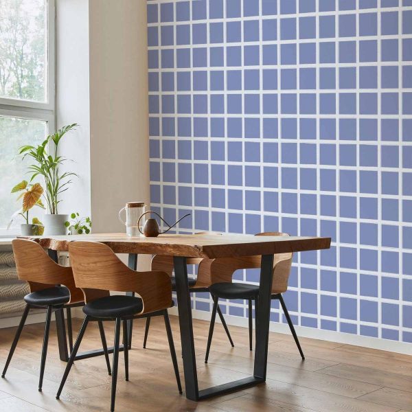 Tapisserie murale - Lines and Symmetry - Expressive White Grid on a Blue Background