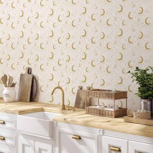 Tapisserie murale - Moonlit Nights - Delicate Moons and Clouds in a Warm Tone