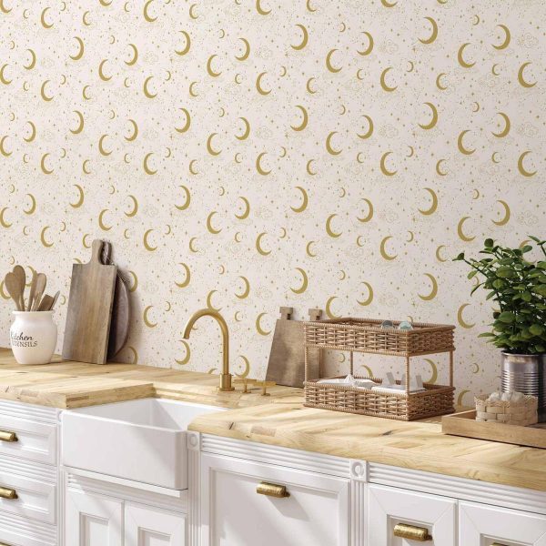 Tapisserie murale - Moonlit Nights - Delicate Moons and Clouds in a Warm Tone