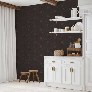 Tapisserie murale - Night Sky - Artistic Composition of Suns and Planets on a Black Background