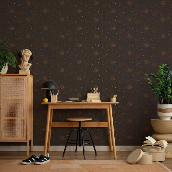 Tapisserie murale - Night Sky - Artistic Composition of Suns and Planets on a Black Background