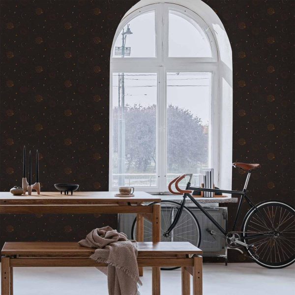 Tapisserie murale - Night Sky - Artistic Composition of Suns and Planets on a Black Background