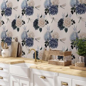 Tapisserie murale - Roses and Hydrangeas