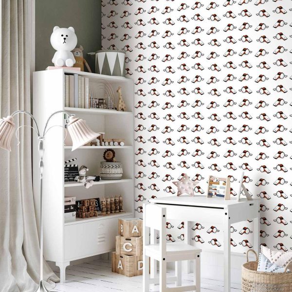 Tapisserie murale - Soccer Whistles - Black and white with red accents on a white background