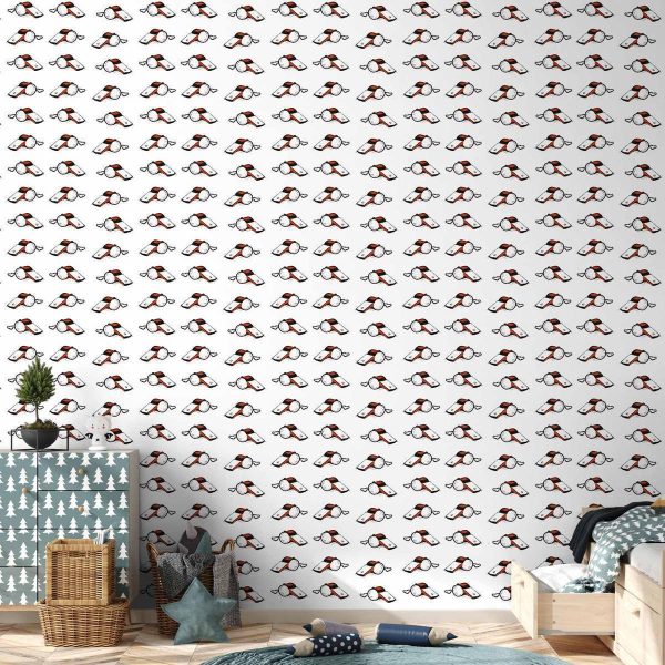 Tapisserie murale - Soccer Whistles - Black and white with red accents on a white background